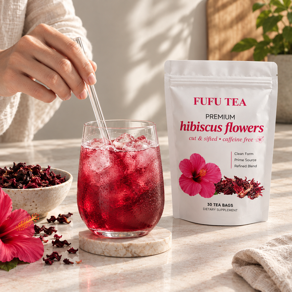 Fufu Tea Organic Hibiscus Tea detail shot